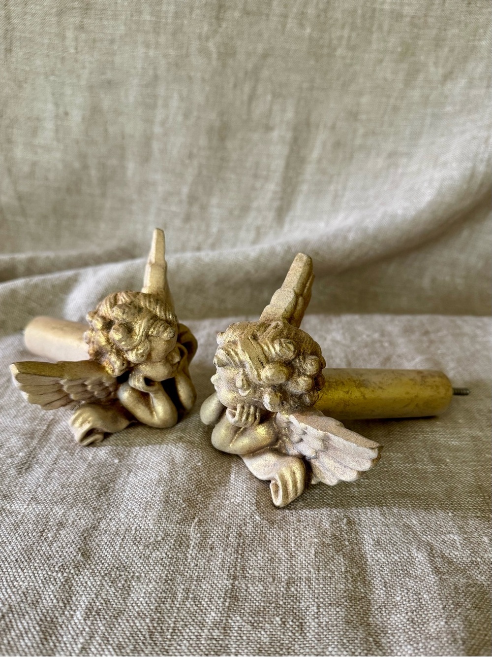 pair vintage cherub angel putti curtain hold backs tie backs